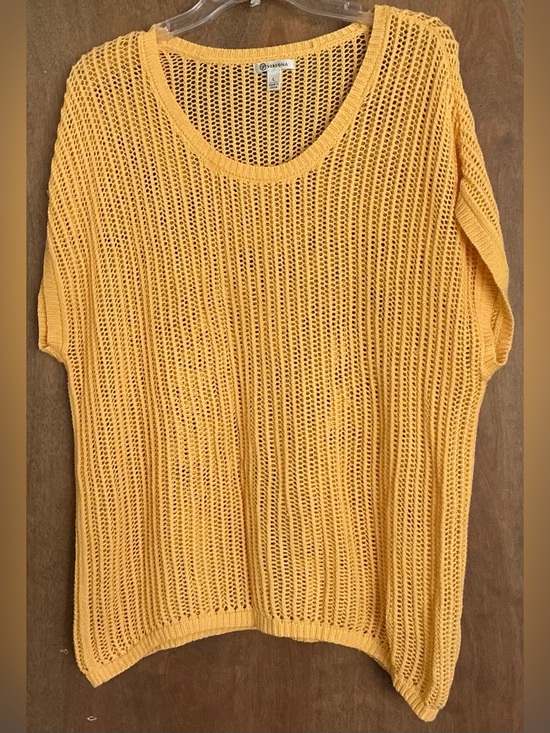 Versona Sweaters - VERSONA Yellow Open-Stitch Open-Work Knit Sweater L Boho Vibe Beach Cover-Up